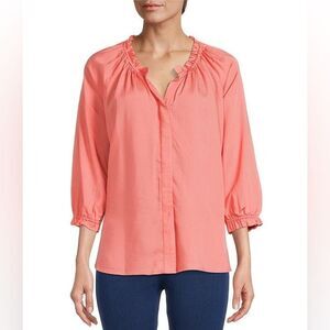 Intro Pink Blouse Plus Size XL Salmon Peach Top Shirt Ruffle Casual Lightweight